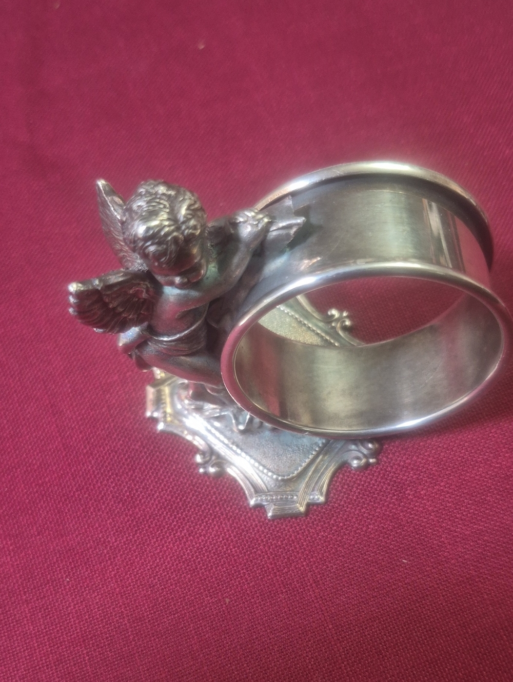 Silver Cherub Napkin Ring Holder - Angel Accent